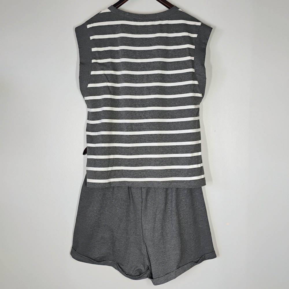 Rubzoof 2 Piece Outfit Gray Striped Womens Large Lightweight Lounge Travel - Picture 5 of 16